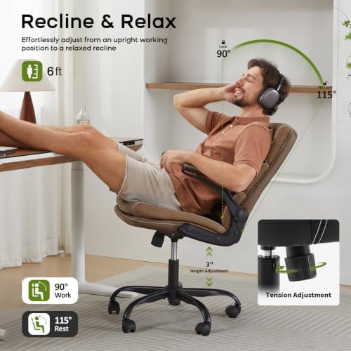 amseatec Home Office Desk Chair, Leather Flip-Up Armrests Comfy Task Chair - Image 4