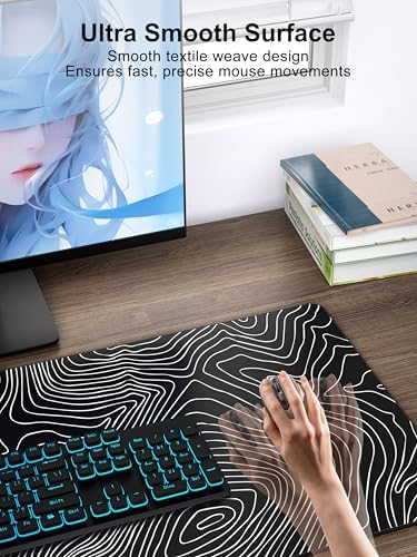 Mouse Pad with Wireless Charging, Large Desk Mat, Black Topographic Map #1 - Image 4