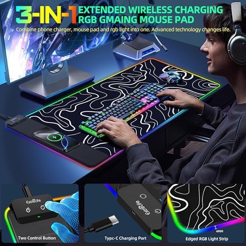 Wireless Charging Mouse Pad, RGB Gaming Desk Mat, 31.5"x15.7" - Image 2