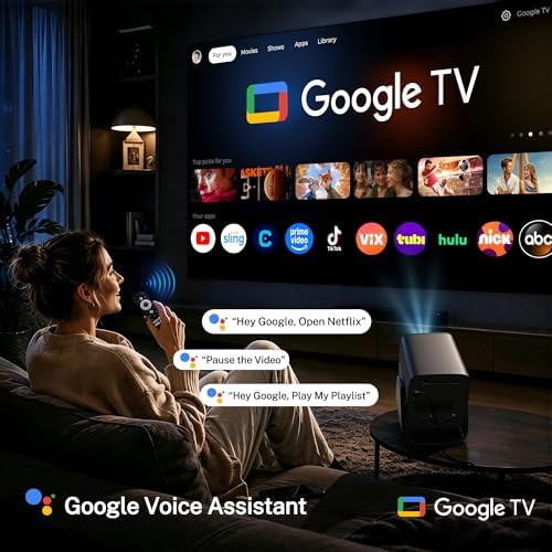 1200 ANSI Google TV-Licensed Projector, 4K/8K Input Support, Dual 36W Dolby - Image 2