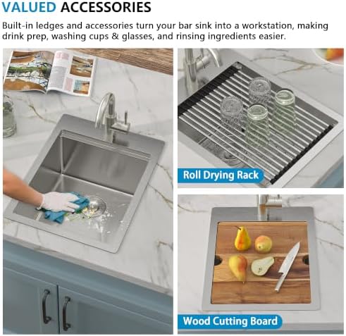 14"x19" Bar Prep Sink Drop In Workstation with Faucet Combo - Image 6