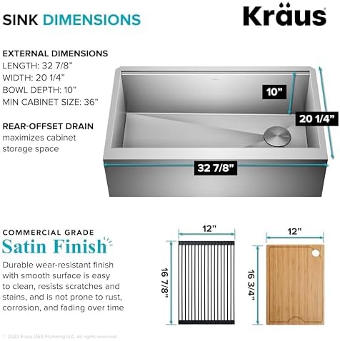 Kraus Kore 33-Inch Farmhouse Workstation with In Sink Dish Drying Rack, Stainless Steel Kitchen Sink, KWF410-33 - Image 5