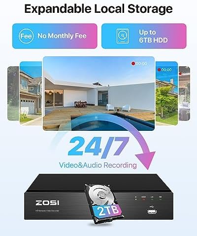 ZOSI 8CH 4K PoE Home Security Camera System, 2TB HDD, 8 x 5MP Metal Cam - Image 5