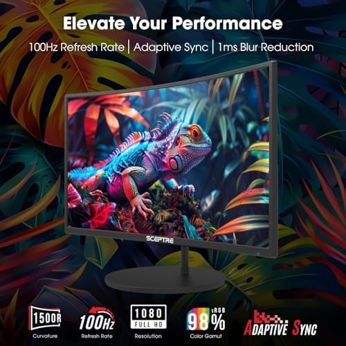New! Sceptre Curved 24-inch Gaming Monitor 100Hz 1080p R1500 98% sRGB HDMI x2 VGA Build-in Speakers, VESA Wall Mount Machine Black 2026 (C248W-1920RN Series) - Image 4