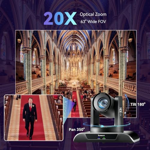 Tenveo NDI PTZ Camera AI Humanoid & Face Auto-Tracking, HDMI/LAN/USB3.0 PoE PTZ Camera 20X Optical Zoom IP Live Streaming, FHD 1080P 60FPS, for Church Services Worship Video Conference Live Streaming - Image 5