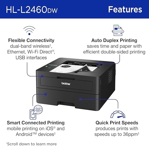 Brother HL-L2460DW Wireless Compact Monochrome Laser Printer with Duplex, Mobile Printing, Black & White Output | Includes Refresh Subscription Trial(1), (Renewed Premium - Refurbished) - Image 3