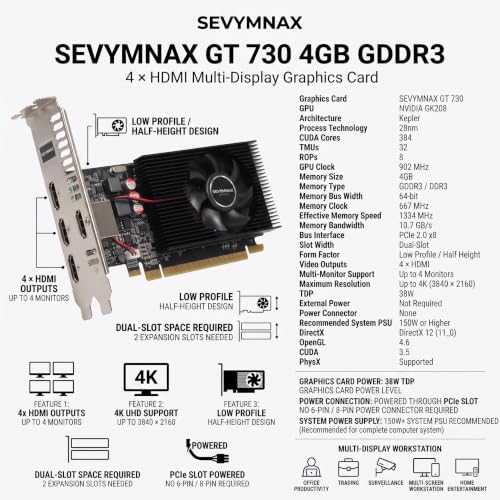 GeForce GT 730 4GB Graphics Card 4 HDMI Multi Monitor Low Profile - Image 2