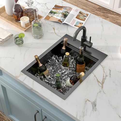 15"x20" Black Bar Prep Sink Drop In Workstation with Faucet Combo - Image 2