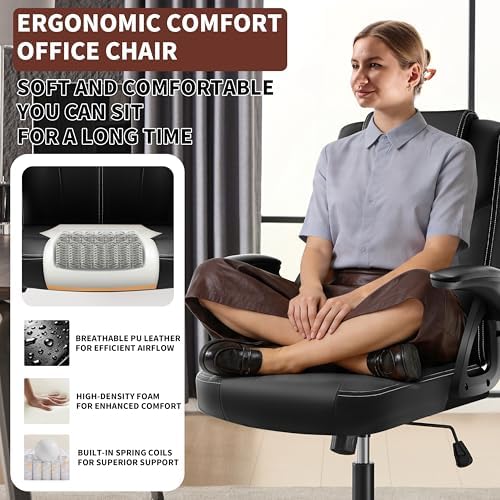 Fizzin Leather Office Chair, Computer Chair with Ergonomic Back Support - Image 4