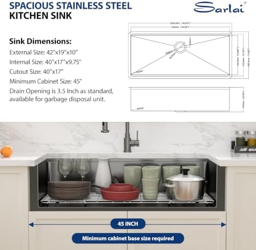 Sarlai 42 Black Undermount Kitchen Sink 42"x19" Workstation Stainless Steel - Image 5