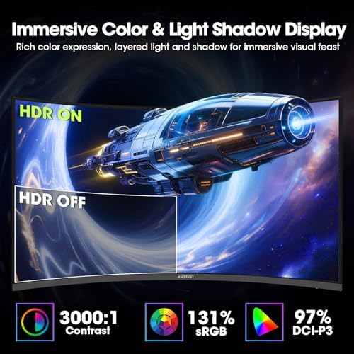 Amzfast 32" 4K 120Hz Curved Gaming Monitor, 3840x2160 UHD, PIP/PBP, Adaptive Sync, 131% sRGB, 3000:1 Contrast,HDR, 300nits, 1500R, HDMI2.1(VRR)& DP1.4, Built-in Speaker, Eyes Care, VESA Mount - Image 4