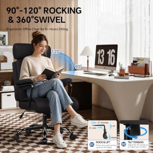 Executive Office Chair, Fabric Desk Chair Comfy High Back, Charcoal Black - Image 4