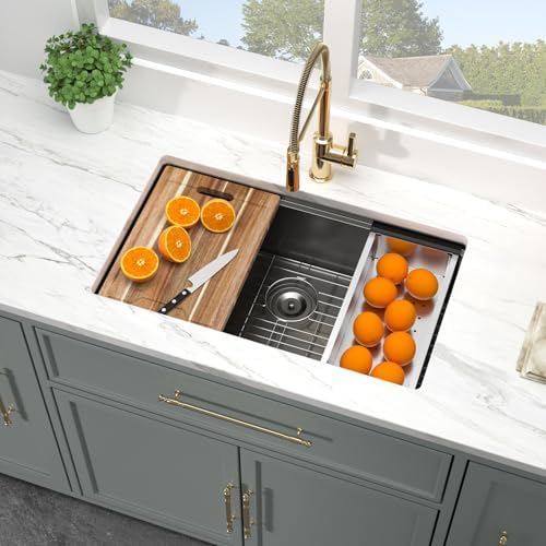 Kichae 30 Black Undermount Kitchen Sink Stainless 16 Gauge Workstation - Image 2