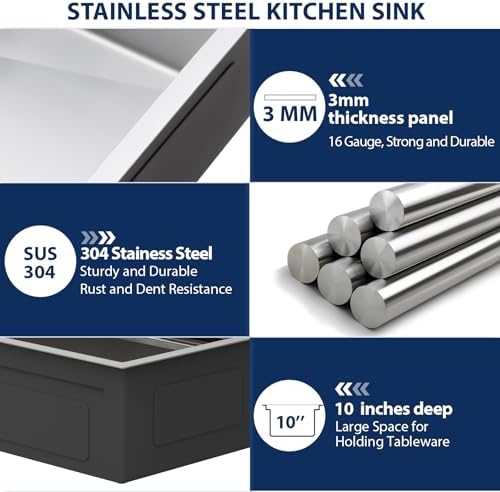 Lordear 30 Drop In Kitchen Sink with Faucet 30x22 Inch Waterfall Kitchen Sinks Topmount Stainless Steel 16 Gauge Single Bowl Workstation Kitchen Sink with Two Multifunctional Switch Knob - Image 6