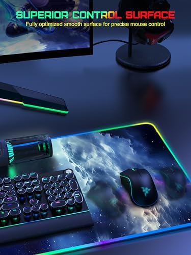5-in-1 RGB Mouse Pad with Wireless Charging, Gaming Desk Mat, Blue Nebula - Image 5