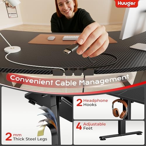 Huuger 47 X 24 Inch Electric Standing Desk with Power Outlets and USB-C Port, Height Adjustable Desk, Sit Stand Desk for Home Office, Computer & Gaming Desk, Stable Steel Frame, Carbon Black - Image 6