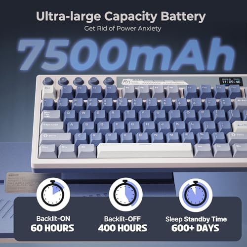 RK ROYAL KLUDGE M87 Wireless Gaming Keyboard with Screen & Dual Knobs, Blue - Image 5