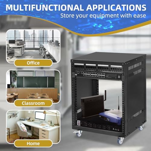 12U Rack with Caster Wheels, Heavy-Duty AV Rack with Adjustable Steel Shelf, Open Frame Server Rack for IT, AV, Data & Computer Equipment, 500lb Capacity, 19.7" W x 17.7" D x 26.8" H - Image 6