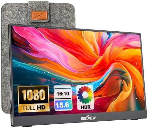 InnoView 15.6'' Portable Monitor for Laptop FHD 1080P USB-C Travel Monitors Built-in 90° Adjustable Stand with Bag, HDR IPS Portable Laptop Monitor for MacBook PC Phone Xbox PS4/5 Switch by InnoView