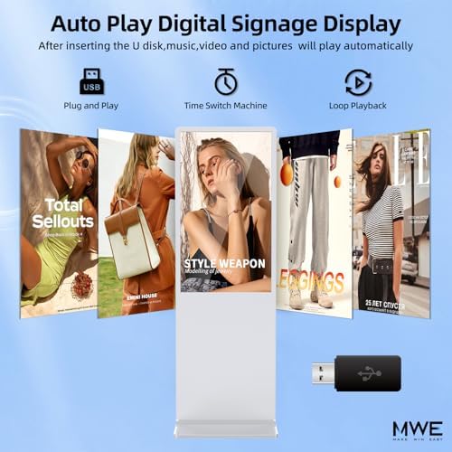 55 Inch 4K Digital Signage Display,Indoor Floor Standing Digital Kiosks & Interactive Displays,Commercial Advertising LCD Totem Android System Auto Media Player HDMI Input,Free Custom Logo,White - Image 2