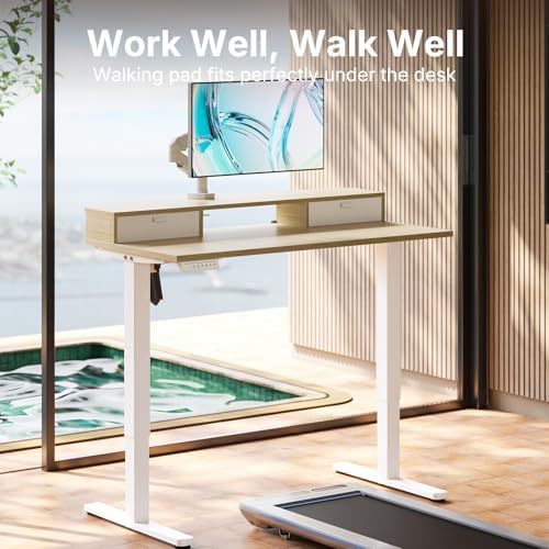 HUANUO 40" X 24" Electric Standing Desk with 2 Drawers, C-Clamp Mount Compatible, Height Adjustable Computer Desk, Home Office Stand Up Desk with 4 Preset Heights & 2 Hooks, Light Walnut - Image 6