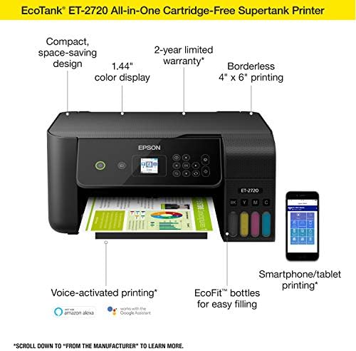 Epson EcoTank ET-2720 Wireless Color All-in-One Supertank Printer with Scanner and Copier - Black - Image 3