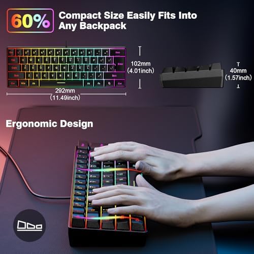 Snpurdiri 60% Wired Gaming Keyboard, 61 Keys RGB (Black) - Image 5
