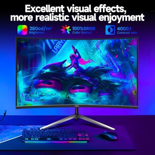 ZZA 32" Curved Gaming Monitor FHD 1080p 240Hz 1ms VA 1500R – 4000:1 FreeSync & G-SYNC Compatible, 100% sRGB HDR10 Low Blue Light, Crosshair Tilt PIP PBP, HDMI 2.0 DP 1.4 VESA 100×100 for PC PS5 Xbox - Image 4