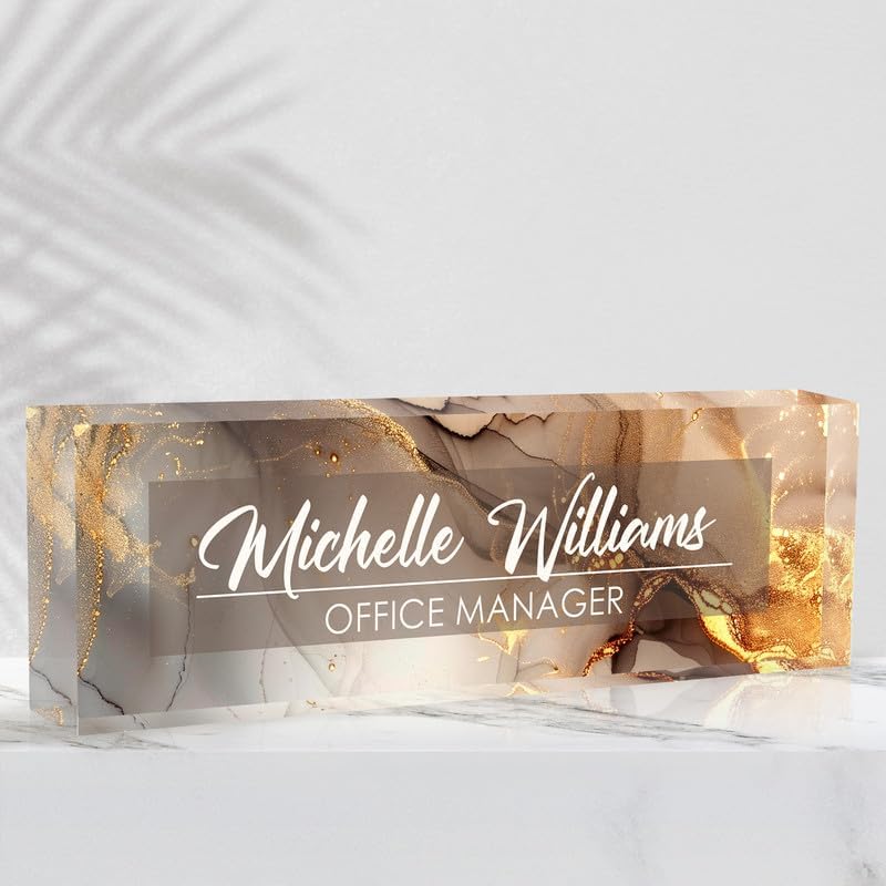 Desk Name Plate Personalized Name Plate for Desk, Office Desk Decor, 3D Style Personalized Plaque Name Plates for Desks Custom Appreciation Gifts for Boss Lady Employee Coworkers (Golden Rock) by Ueedklaayy