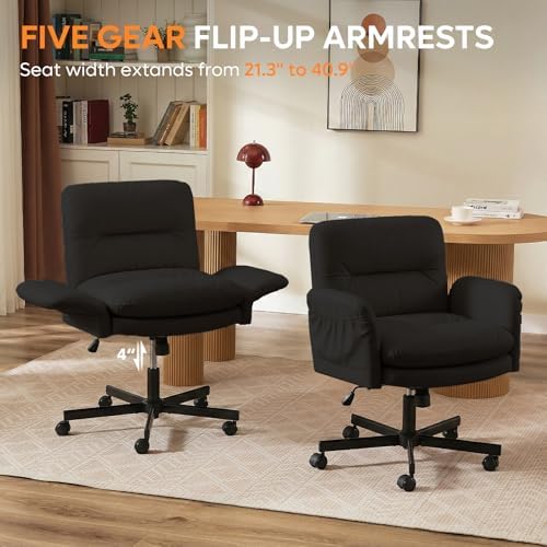 Bestier Criss Cross Office Chair with Flip-Up Arms, Comfy Wide Vanity Chair - Image 4