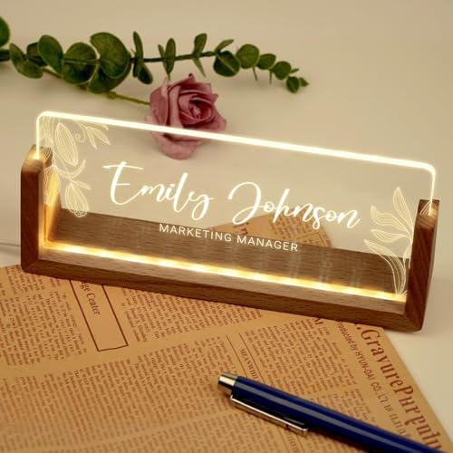 Desk Name Plate Personalized, Custom Acrylic Name Plate for Desk, Office Decor for Women Men, Appreciation Gifts for Coworkers Boss Teacher - Light-Up Name Plaque - Image 4