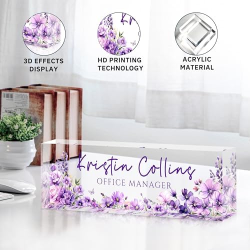 Custom Name Plate for Desk, Personalized Name Plate on Clear Acrylic Glass - Image 5