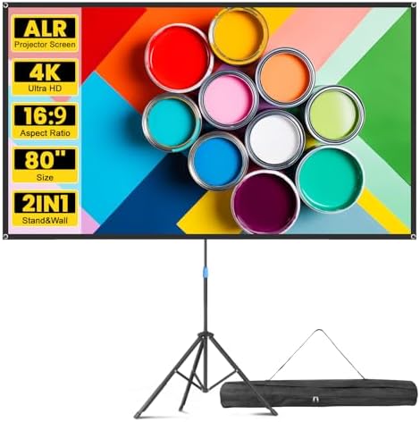 Projector Screen with Stand, 80 Inch Portable Projector Screen Outdoor Indoor, 1.5 Gain ALR Projection Screen, Anti Light, 4K Ultra HD 16:9 Outdoor Movie PVC Screen for Movie Night (Grey Screen) by VISULAPEX