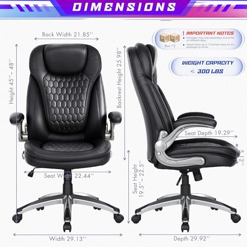 Executive Office Chair-Ergonomic Computer Desk Chair, High Back Leather Chair Swivel Home Office Chair Set of 2, Black - Image 3