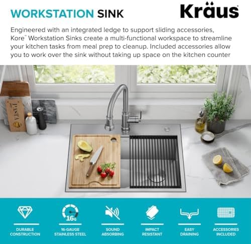 KRAUS Kore 28-Inch Drop In/Top Mount Workstation 16 Gauge Single Bowl Stainless Steel Kitchen Sink with Accessories, KWT310-28 - Image 3