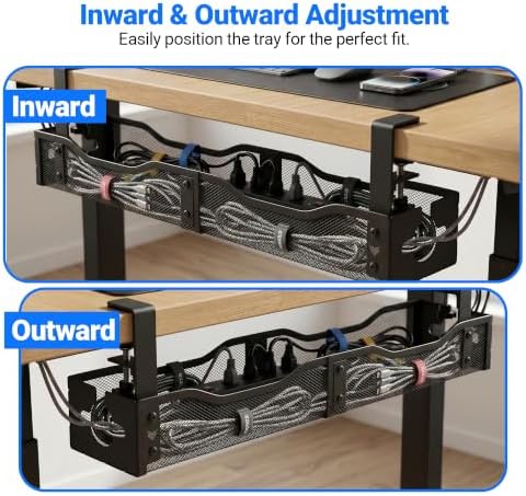 Under Desk Cable Management Tray - 25" No Drill Under Desk Cord Management with Clamp, Metal Desk Cable Organizer & Wire Management Tray for Standing Desk, Home Office Cord Organizer, Black - Image 7