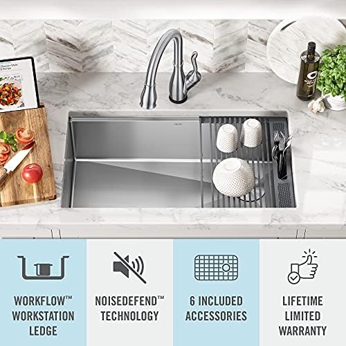 DELTA FAUCET 95B932-32S-SS Lorelai Workstation Kitchen Sink Undermount Stainless Steel Single Bowl with WorkFlow Ledge and Chef’s Kit of 6 Accessories - Image 2