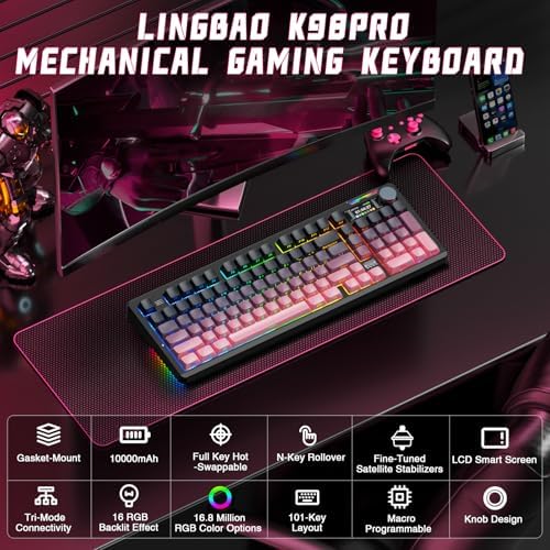 LINGBAO K98 PRO Wireless Mechanical Gaming Keyboard with Screen & Knob - Image 2
