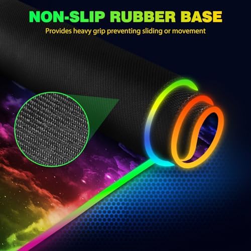 AIMSA Wireless Charging RGB Gaming Mouse Pad 15W, Extended LED Desk Mat Protector 800x300x4MM, 14 Light Modes Extra Large Mousepad Non-Slip Rubber Base Desk Mat, Nebula Universe - Image 7