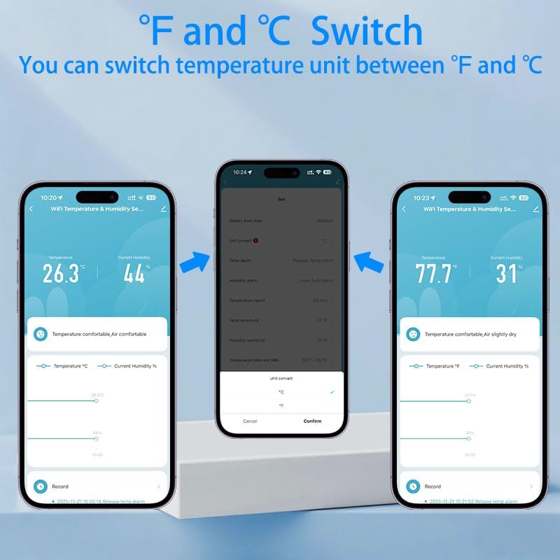 Loopo Smart WiFi Hygrometer Thermometer, 2.4GHz Indoor Temperature Humidity Sensor with Tuya Smart Life App Alerts, Remote Monitoring, Smart Home, Works with Alexa & Google, No Hub Needed,(1pack) - Image 4