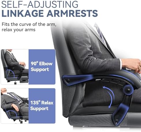 Office Chair, Big and Tall Office Desk Chair, Reclining Office Chair with Footrest Home Office Desk Chairs, High Back Ergonomic with Lumbar Support, Executive Leather - Image 4