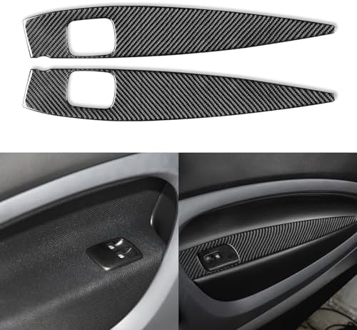 Car Window Lift Switch Control Button Armrest Panel Decoration Cover Sticker Real 3K Black Carbon Fiber Trim Compatible with Benz Smart 2016 2017 2018 2019 2020 2021 Auto Interior Accessories by PJFUS