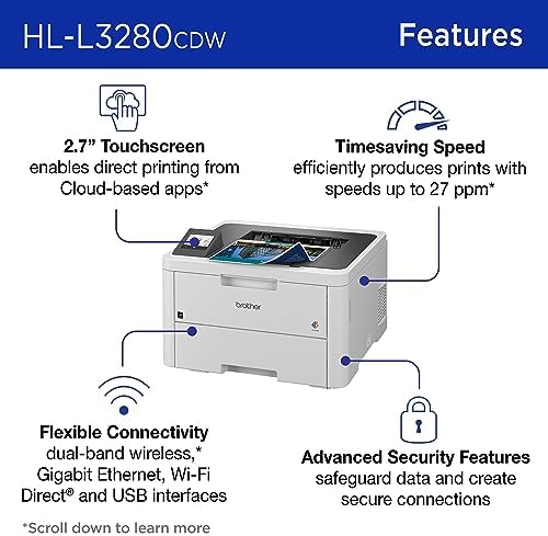 Brother HL-L3280CDW Wireless Color Laser Printer, Duplex, Mobile Printing, Ethernet, Includes 2 Month Refresh Trial - Image 3