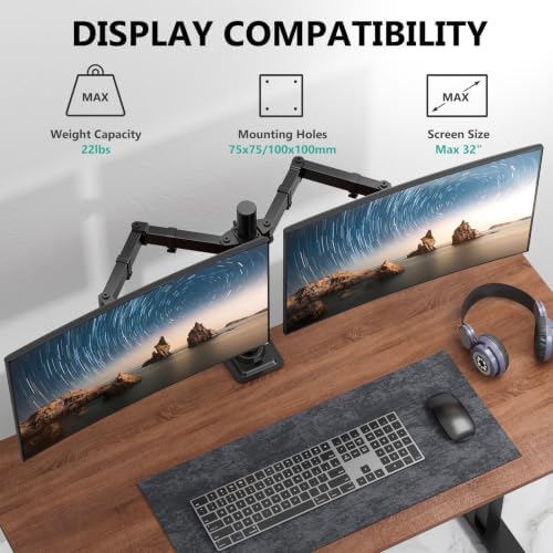 WALI Articulating Dual Monitor Stand for 13-32 inch Screens, 22 lbs per Arm - Image 2