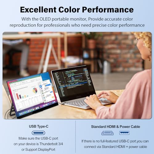 InnoView 14 Inch OLED Portable Monitor 4k UHD 3840x2400 Portable Monitor 100% DCI-P3 | 100000:1Contrast | Built-in Speakers, Travel Monitors for Laptop PC MAC Phone PS4 Xbox Switch - Image 5