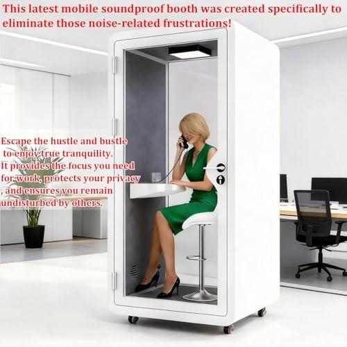 Soundproof Office Pod Booth Mobile Office Pod Booth with Desk/Tempered Glass Door/LED Light/Metal Lock, Private Meeting Room for Focused Study Read or Work, Call Privacy(B,100x100x233cm) - Image 3
