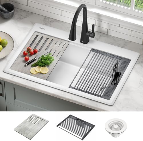 DELTA FAUCET Everest 33-inch Granite Composite Workstation Kitchen Sink Drop-In Top Mount Single Bowl with WorkFlow Ledge and Accessories in Metallic Black, 75A933-33S-BL - Image 4