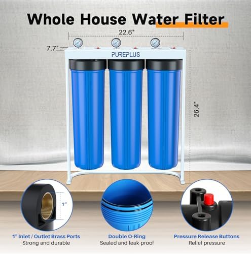 PUREPLUS 20" 3-Stage Whole House Water Filter, Pleated, GAC & Iron Reduce - Image 6