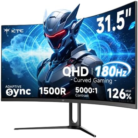 KTC 32 Inch Curved Gaming Monitor, QHD 180Hz Monitos 1440P oc 185Hz, H32S5 by KTC