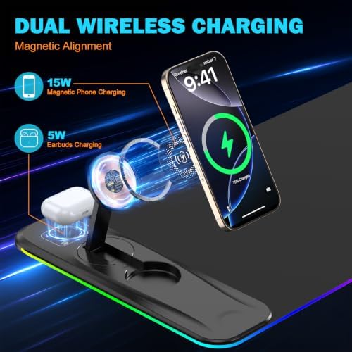 TARKARI Gaming Mouse Pad Wireless Charging Magnetic Rotating Phone Stand - Image 2